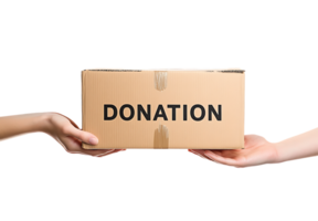 Donation box with two hands holding it png