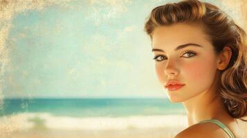 A woman with a beautiful face and a blue sky photo