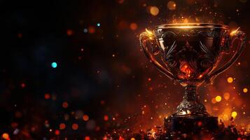 A trophy is shown on a dark background photo