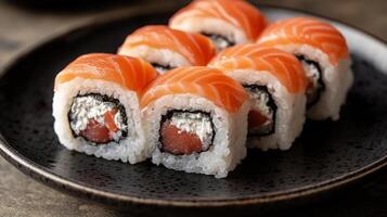 Sushi rolls on a black plate photo