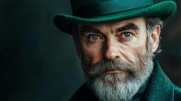 A man with a beard and a green hat photo
