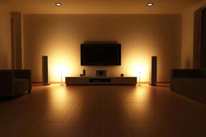 A living room with a television and a couch photo
