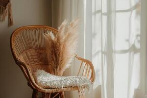 Sunlit Rattan Chair with Pampas Grass photo