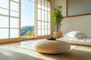 Serene Minimalist Japanese Room with Mountain View photo