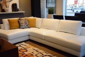 Elegant White Leather Sectional Sofa in Modern Living Room photo