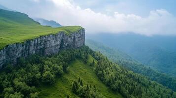 Majestic mountain landscape. Majestic mountain cliffs with lush green valleys and serene landscape photo