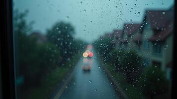 Rainy Day View Through a Windowpane on Road photo