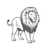 Lion silhouette in standing pose, black and white design, . vector