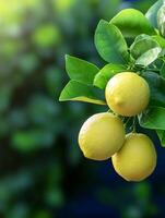 Lemon tree with ripe lemons on the tree photo