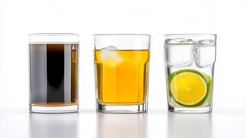Three different types of drinks in glasses photo