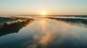 A river with fog and trees in the background photo