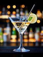 Cocktail with a lime on the bar counter photo