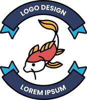 A logo design of a fish with a blue ribbon around it vector