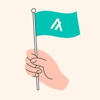 Hand Holding a Green Algoran Flag, Symbolizing Cryptocurrency and Blockchain Support with the ALGO Token Symbol - Illustration for Digital Finance and Decentralized Economy vector