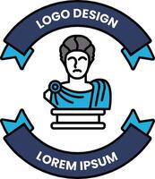 A logo design of a statue of a man with a blue ribbon around him vector