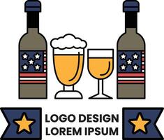 A logo design for a beer company with two bottles and a glass vector