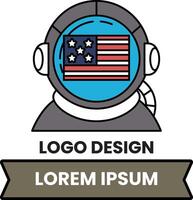 The logo is a man in a space suit with an American flag on his helmet vector
