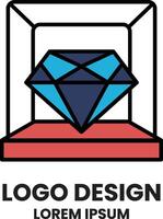 diamond is displayed in glass case vector