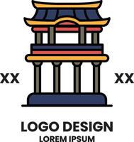 building with a red roof and blue pillars vector