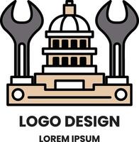 Illustration of logo design in concept of building and wrench. vector