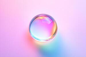 Iridescent glass sphere reflecting rainbow colors on minimal background photo