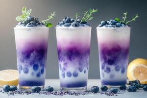 Blueberry smoothie with lavender and mint topping refreshing summer drink photo