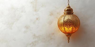 d gold ramadan islam lantern, isolated on a grey background photo