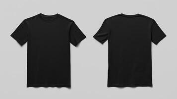 Black blank T-shirt front and back mockup , grey background photo