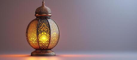 Golden Islamic Lantern, Perfect for Ramadan on a Subtle Grey Background photo