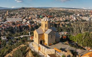 Aerial view of Tabor Monastery of the Transfiguration in Tbilisi photo