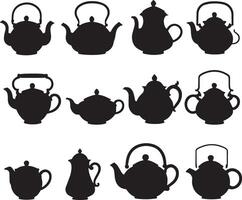 Tea pot silhouette set, illustration vector