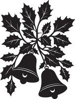 Christmas bells with holly leaves and berries vector
