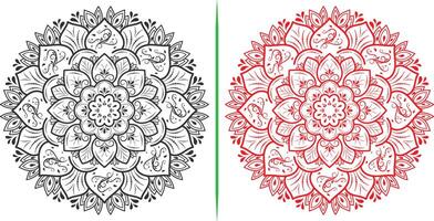 Two different coloring pages with the same design vector