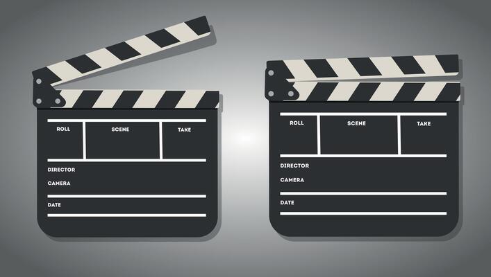 Classic Movie Clapperboards. Cinema Filmmaking Tools in Black and White