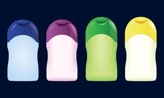 Set of Four Colorful Cosmetic Bottles with Minimalist Design for Skincare and Hygiene Products vector