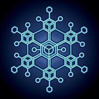 Blue Glowing Cyber Network with Frozen Geometric Nodes. Glowing Blue Blockchain. Encrypted Ice Grid vector