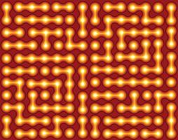 Glowing Orange Neon Grid of Digital Nodes. Connection and Data Flow Visualization vector