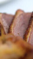 goose with apples duck Eating freshly prepared duck breast with glazed apples. video
