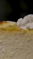 Chef cooking and serving dessert. Pouring whipped cream on cake. Sweet cream. Confectionary routine. preparing baking sweet bakery cake. whipped sour cream. Slow motion. video