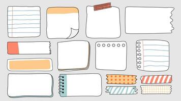 Hand Drawn Paper Notes and Planner Stickers. Colorful Sketch-Style Memo Templates for Journaling, Scrapbooking, and Creative Stationery vector