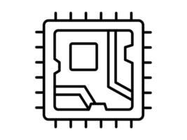 Hand drawn cute outline illustration of computer CPU. Flat processor chip line art doodle. Electronic microchip with traces concept icon. Circuit board. AI microprocessor sticker. Isolated. vector