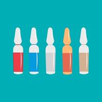 Set of ampoules with different medicines on a green background vector