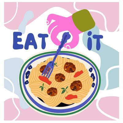 Abstract Italian pasta retro poster. Tradition Italian food. Spaghetti with meatballs on a plate. Flat illustration isolated on a white background