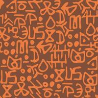 Alphabet of abstract mysterious symbols, seamless brown pattern. Medieval alchemical signs. Mystical, esoteric, occult background. Hand drawn and written design elements vector