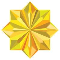 Abstract square 8 corners star shape insignia. Geometrical mandala style. Golden green yellow gradient colors decorative element on white background. Low polygon triangle flower pattern vector