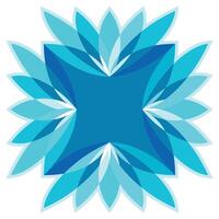 The lotus flower yoga pattern. The frame is a square-shaped border with translucent superimposed luminous petals of neon blue color. Mystical geometric mandala. Yantra background vector