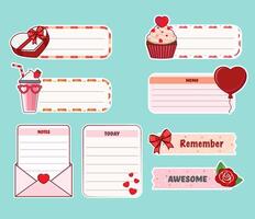 Cute paper notes for daily planner. Blank notebooks label. vector