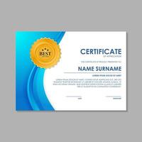blue abstract award certificate design vector