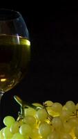 Tasting of white wine with variety of sliced cheeses with fruits, mint, nuts and cheese cutting knives slowly rotate in the frame. Wonderful cheese and wine background for your projects. video
