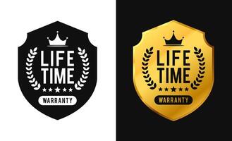 Lifetime warranty label design shield shape. isolated in flat style. For icon, logo, insigna, seal, tag, sign, seal, symbol, badge, stamp, sticker, emblem, banner vector
